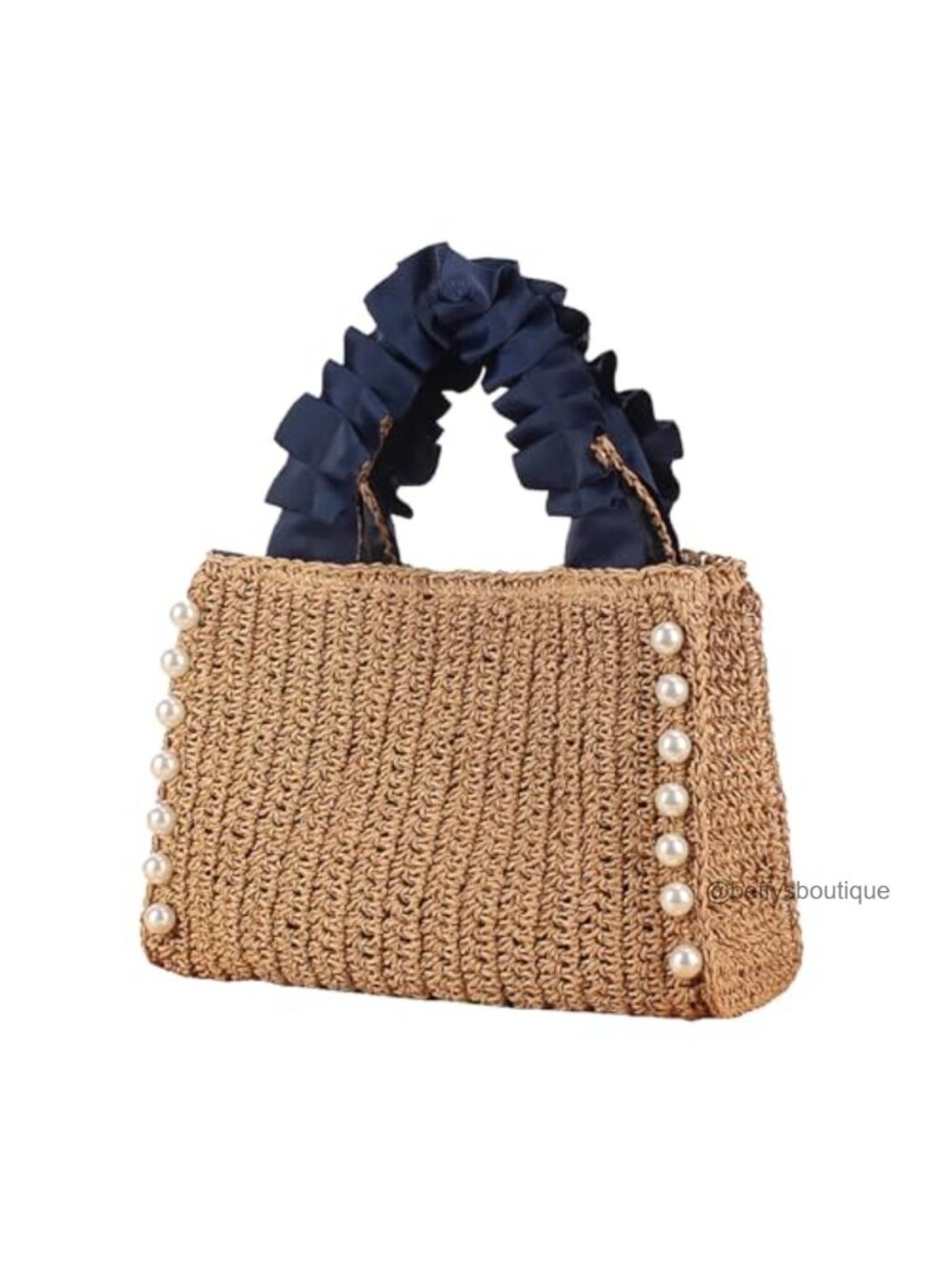 Straw Woven Tote Bag with Pearls Summer Beach Purse